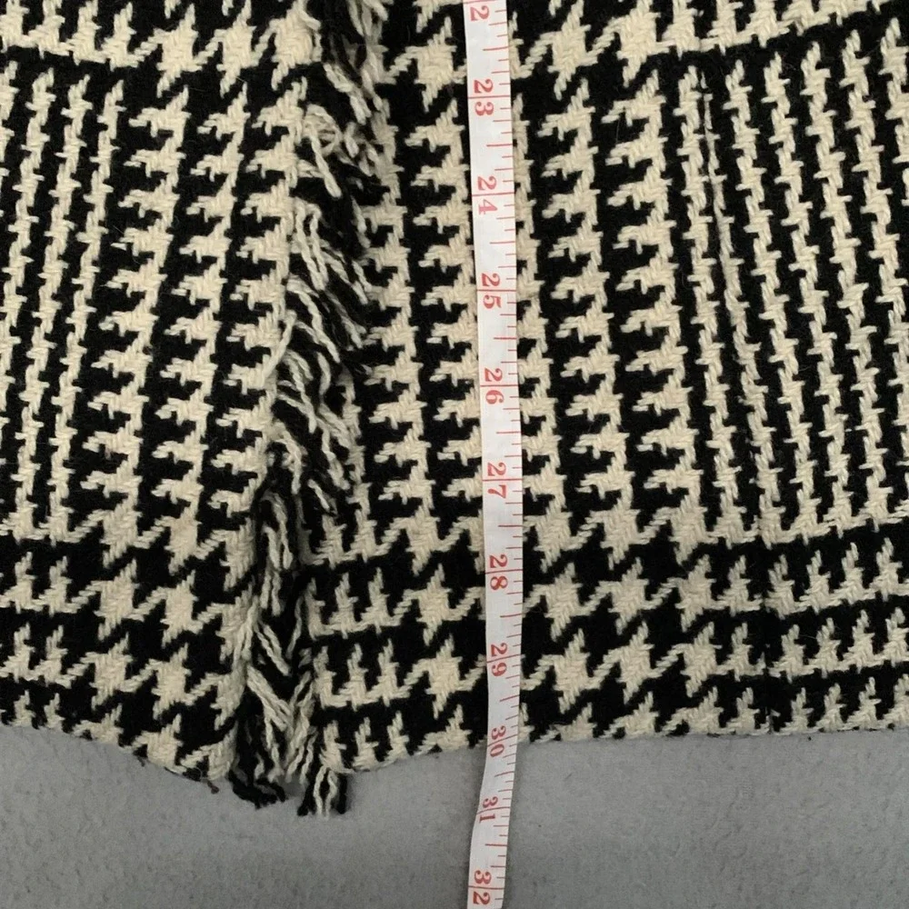VTG Harve Benard Black White Houndstooth Coat Fringe Front Wool Holiday Money 14 - Picture 5 of 13